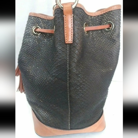 Dooney and Bourke Kendall Brown Python  Leather Drawstring Shoulder Bag - Picture 6 of 12